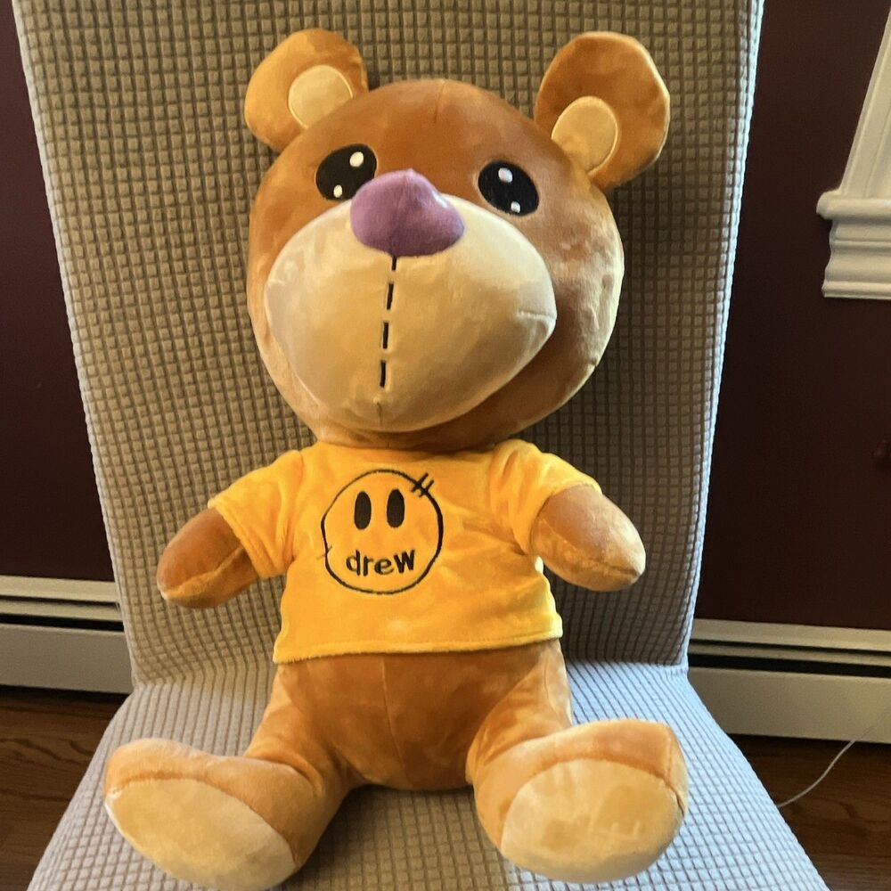 Drew House Theodore Bear Plush 18 inch Justin Bieber Yellow Logo Shirt Mint